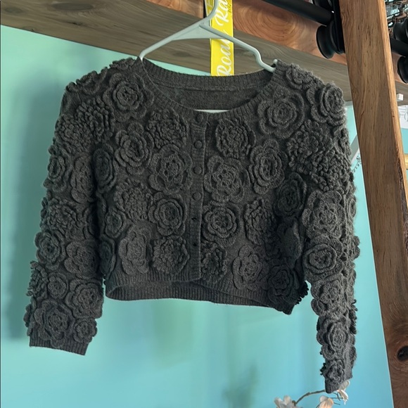Gray Floral Textured Cropped Cardigan - Picture 1 of 1